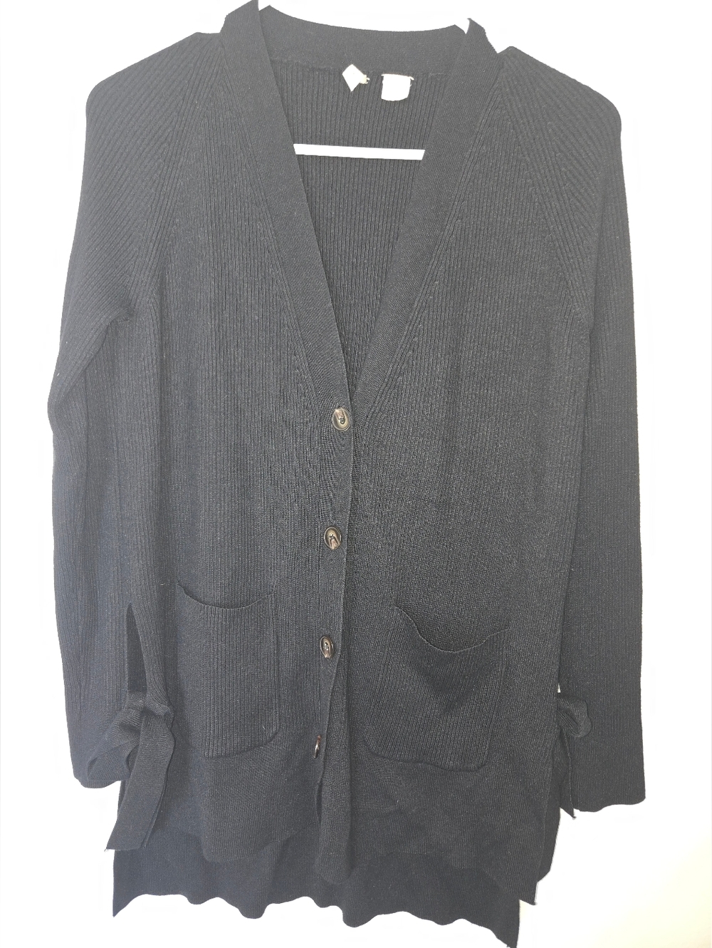 Anthropologie Moth "Anna" Ribbed Side-tie Cardigan- Black- Size XS